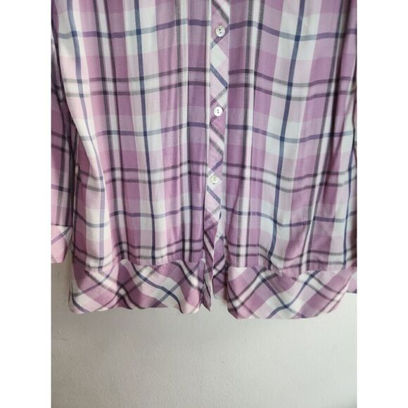J.Jill Purple Lavender White Plaid Ruffle Bottom Button Down Shirt size Medium - Picture 7 of 8
